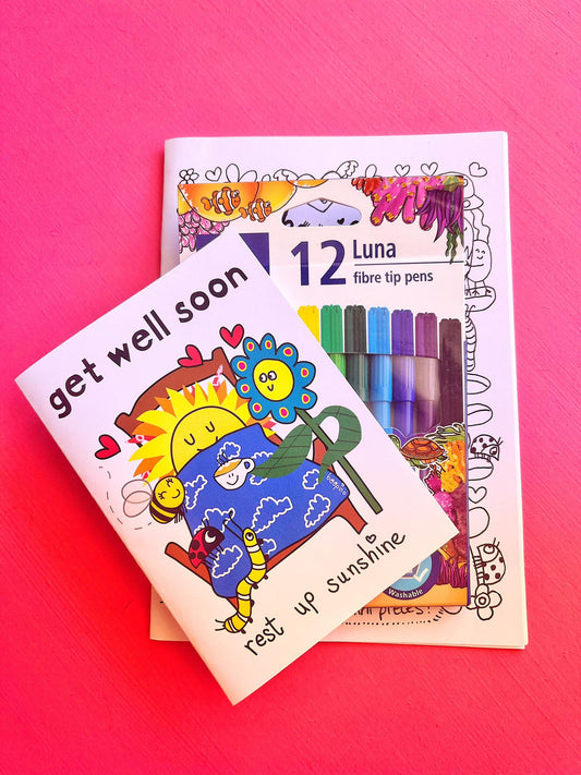 Colouring book with felt tips and card