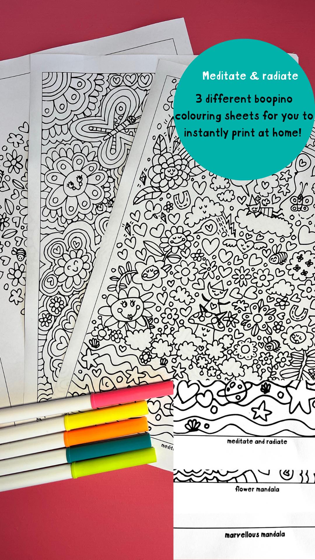 Instant colouring sheets